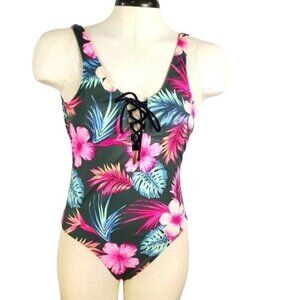 Pink Victoria's Secret floral tropical cheeky swimsuit bodysuit women's small